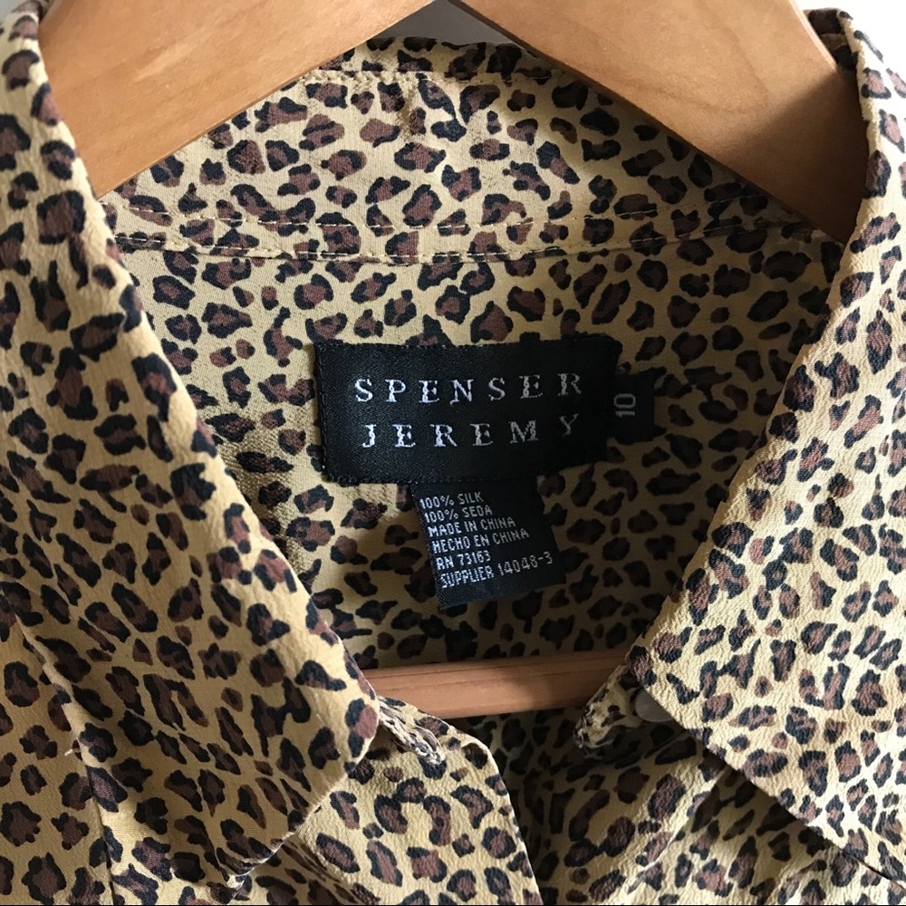 Spencer Jeremy Leopard Print Silk Button Down Top - Picture 3 of 5